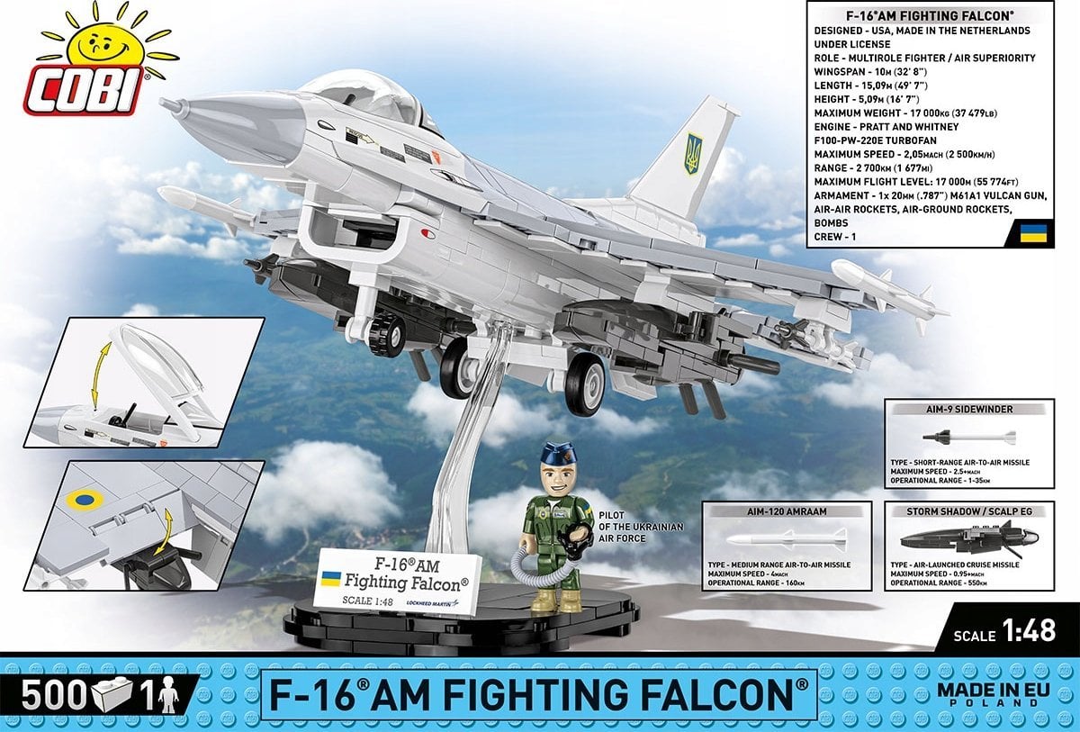 Cobi COBI 5893 Armed Forces Samolot wielozadaniowy F-16AM Fighting Falcon UA 500 klocków
