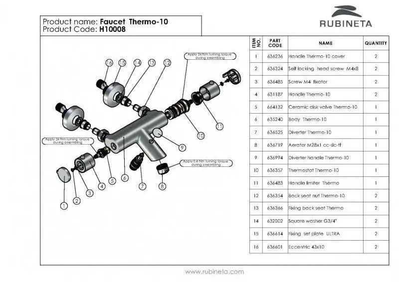 Thermostatic bathroom faucet RUBINET THERMO-10