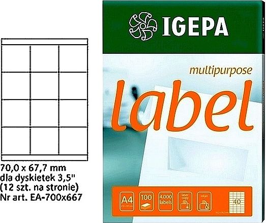 Mondi ETYKIETY A4 IGEPA 70.0 X 67.7 MM BIAŁE (100)