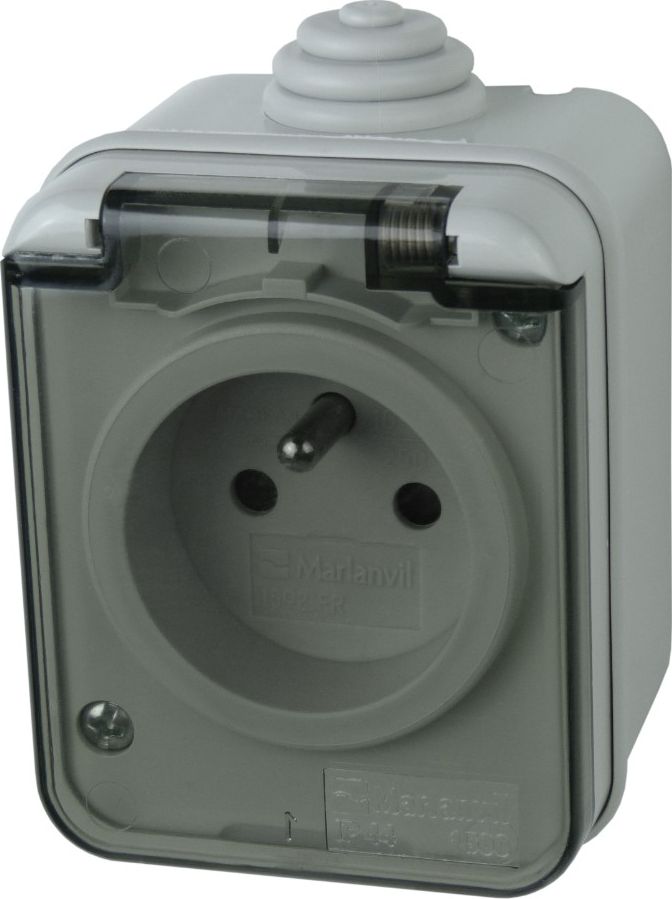 Marlanvil Gniazdo pojedyncze z uziemieniem natynkowe IP44 szare 1592.FR M-L 1175