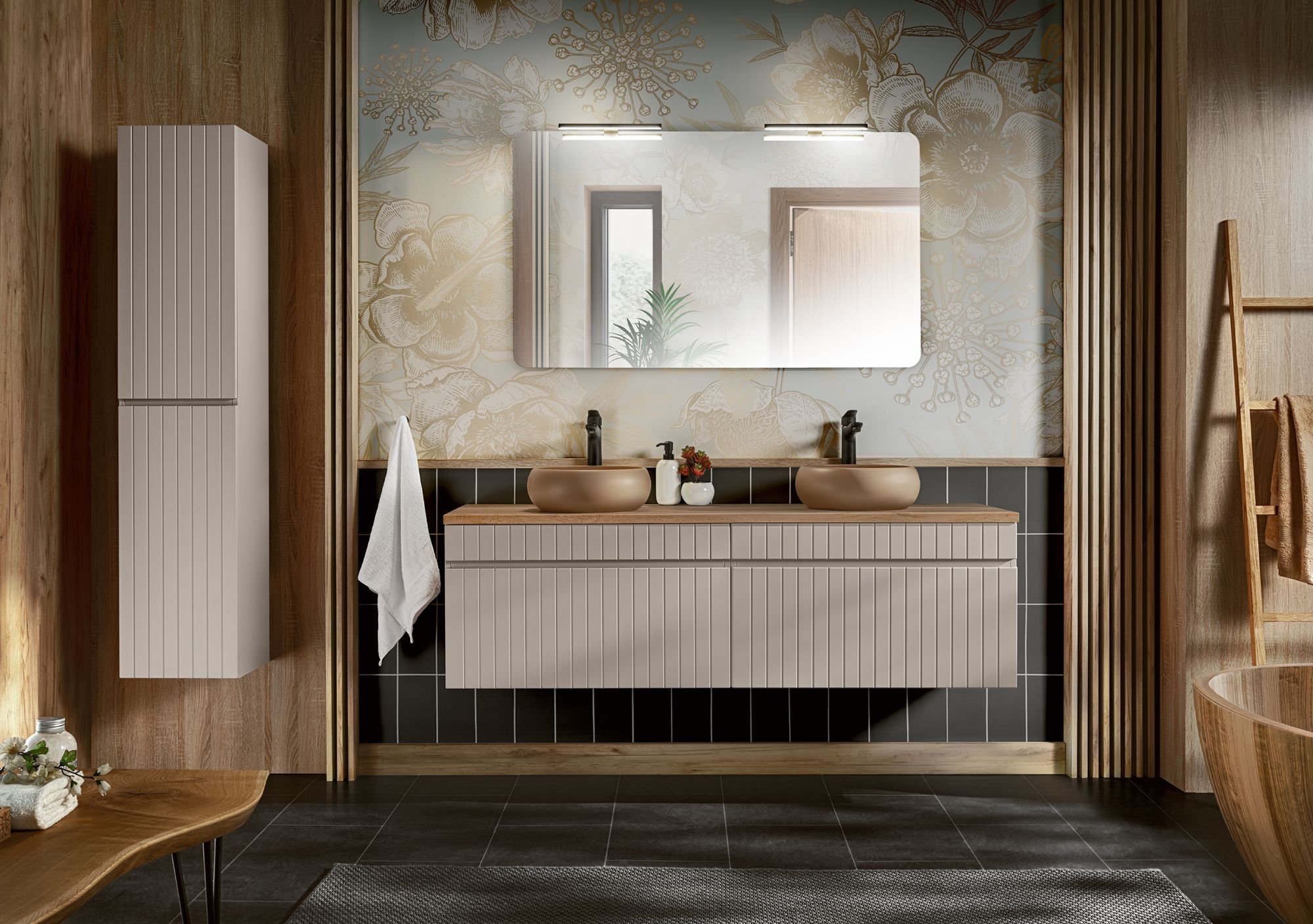 Comad Komplet mebli łazienkowych z oświetleniem, Iconic, beżowy, mat