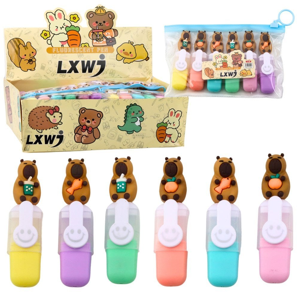 Zestaw Mini Zakreślaczy Kapibara W Etui Kolorowe Pstelowe 6szt