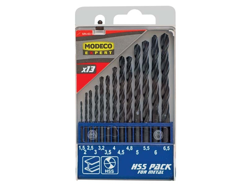 Wiertło Modeco do metalu HSS walcowe 1,5 2 4,5 4 5,5 5 4,8 3 2,5 3,5 6 3,2 6,5mm zestaw (MN-60-932)