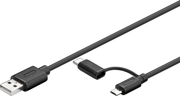 Kabel USB Goobay USB-A - microUSB + USB-C 1 m Czarny (71892)