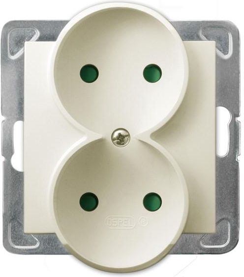 Ospel Gniazdo Impresja podwójne z przesłonami torów prądowych ecru (GP-2YRP/m/27)