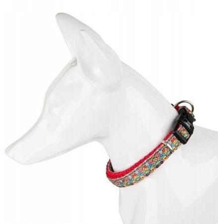 Obroża dla psa, wzór folk, taśma 16MM/30-47CM czerwona