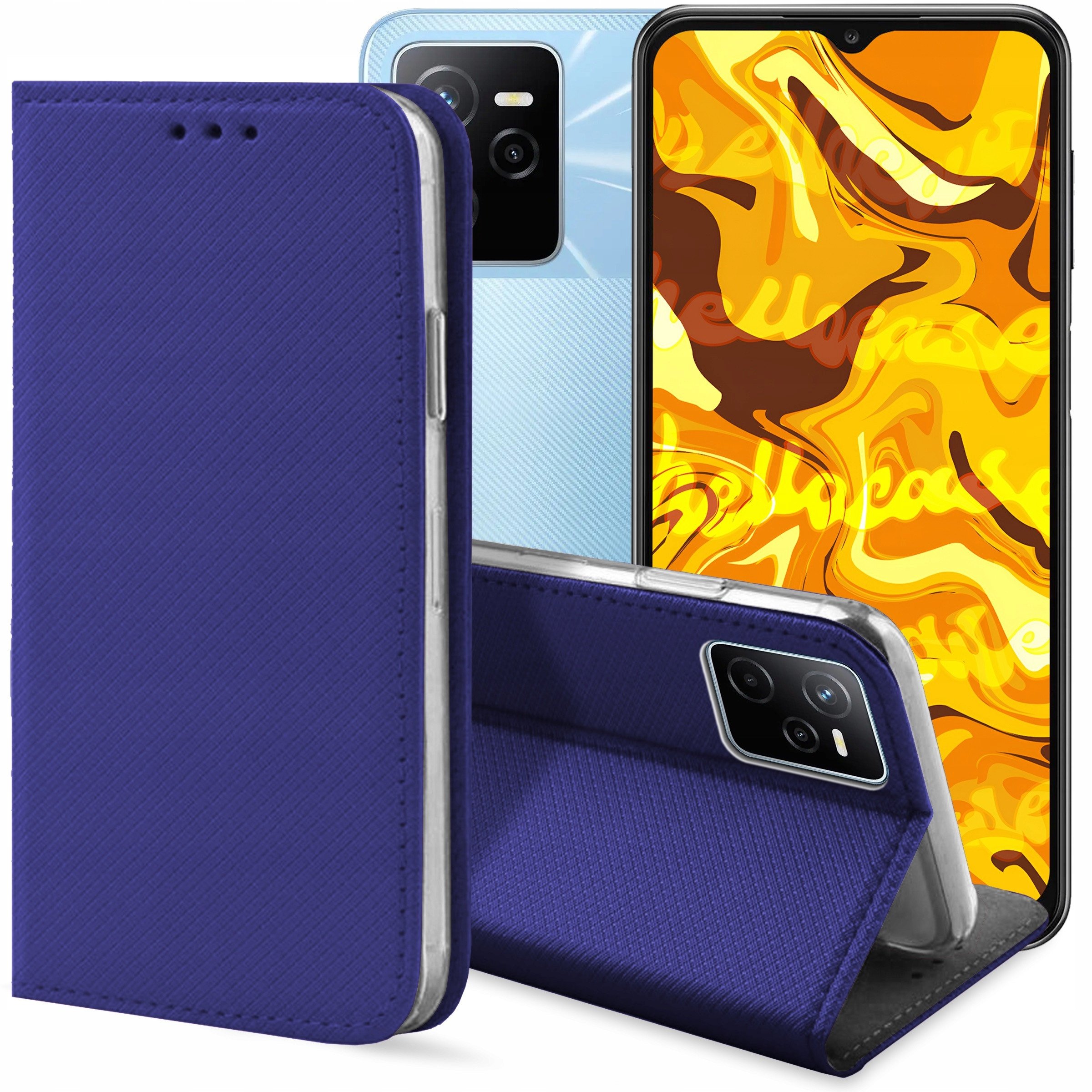 ETUI Z KLAPKĄ DO REALME NARZO 50A GRANATOWE ZAMYKANE MAGNETYCZNE KABURA