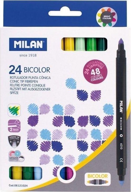 Flamastry Bicolor Dwustronne 48kol. 24szt MILAN
