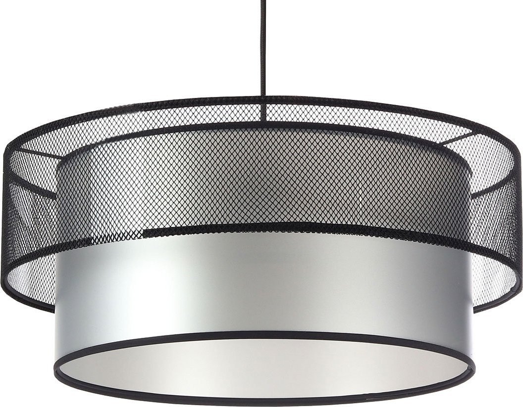 Lampa wisząca Lumes Srebrno-czarna okrągła lampa wisząca z siatką - S421-Karva