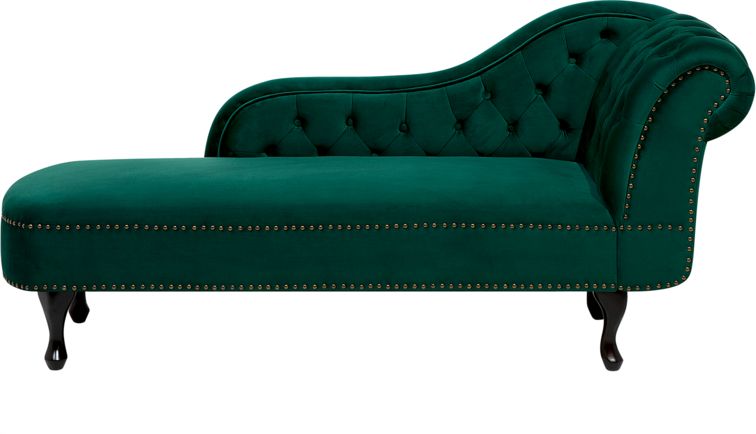 Beliani Szezlong welurowy prawostronny ciemnozielony NIMES