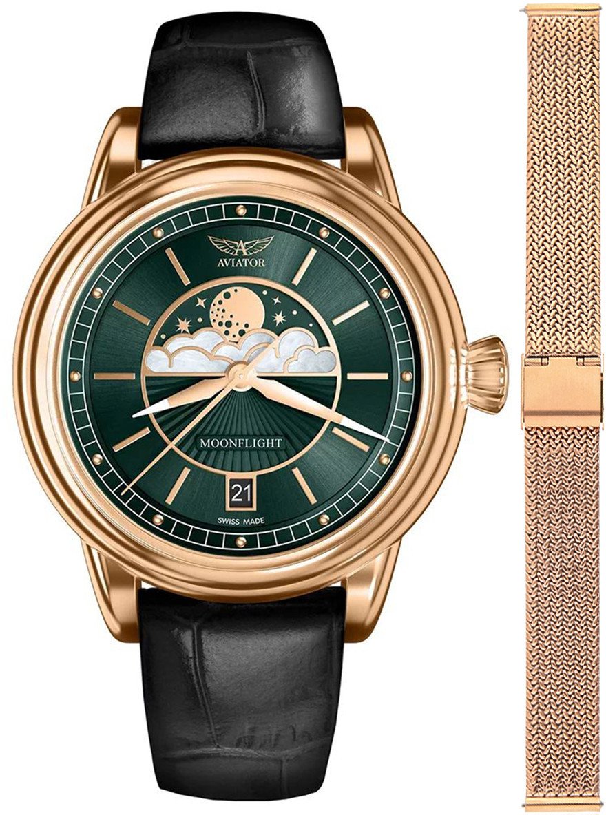 Zegarek damski Aviator V.1.33.2.263.4BM-SET różowe złoto