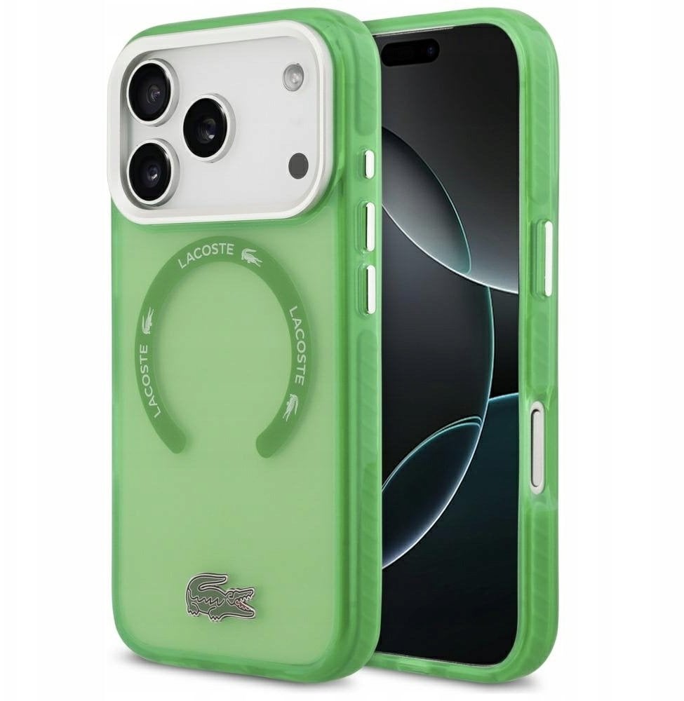 Etui Lacoste Shockproof Transparent Frosted MagSafe do iPhone 17 Pro zielony