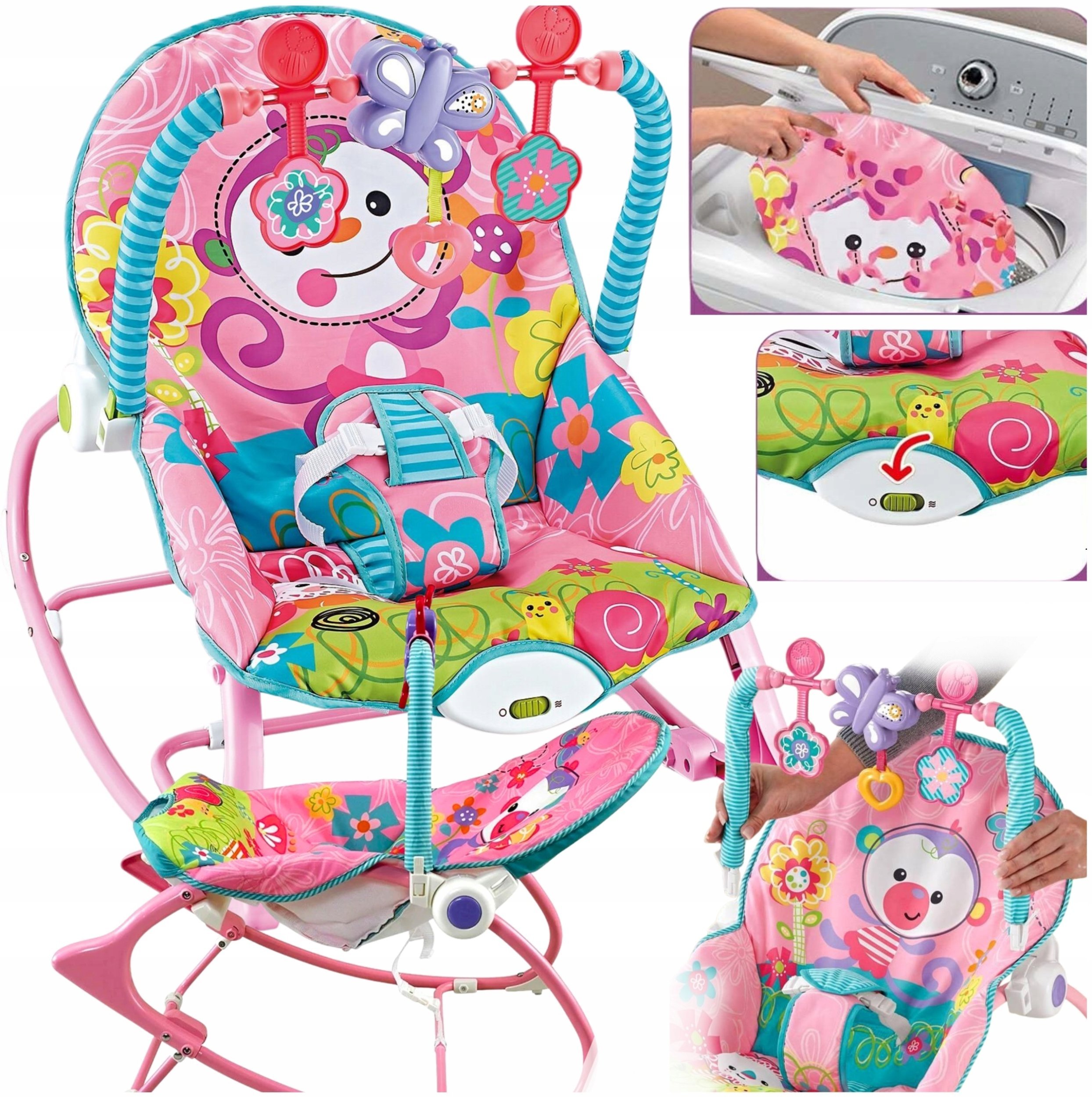 Bounn Leżaczek huśtawka 2w1 różowy z wibracjami