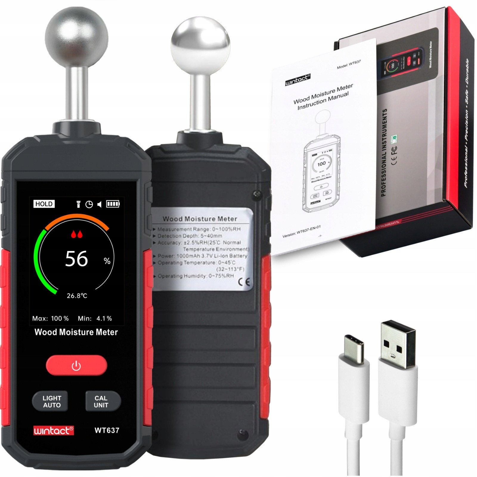 BEZINWAZYJNY WILGOTNOŚCIOMIERZ INDUKCYJNY MIERNIK WILGOTNOŚCI DREWNA LCD