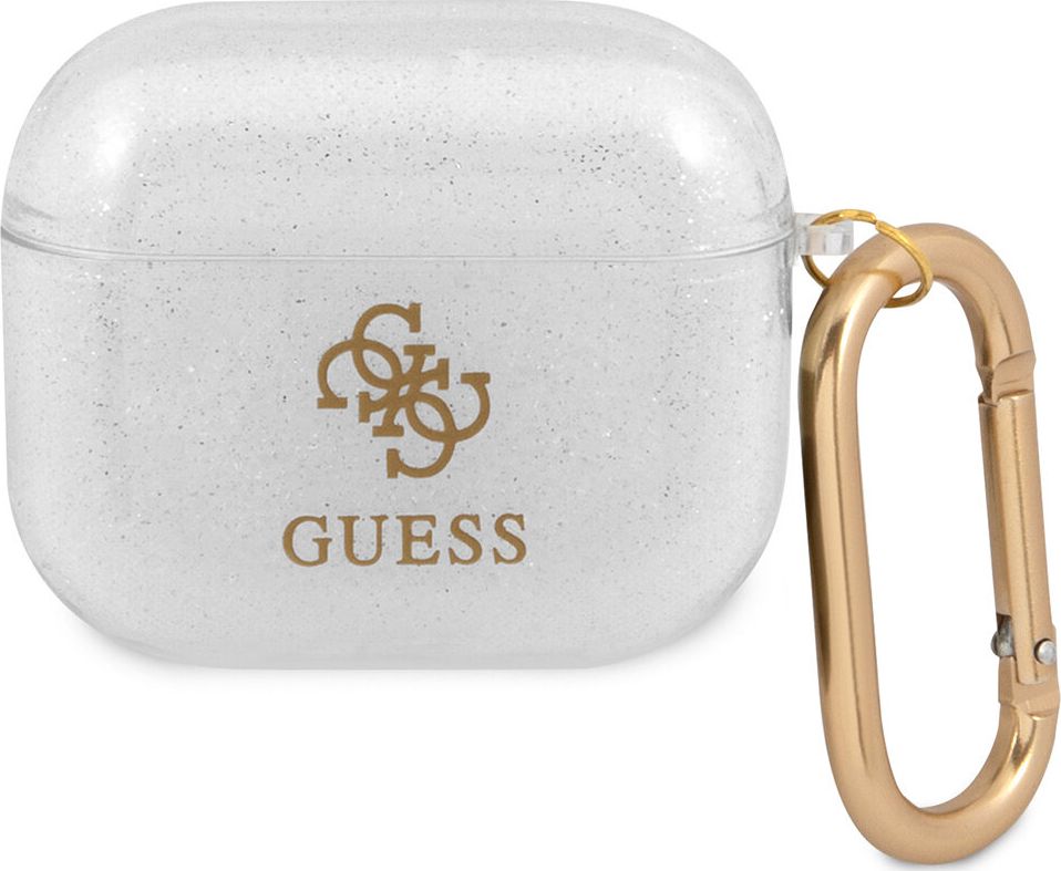 Guess Etui ochronne GUA3UCG4GT Transparent Glitter Collection do AirPods 3 białe