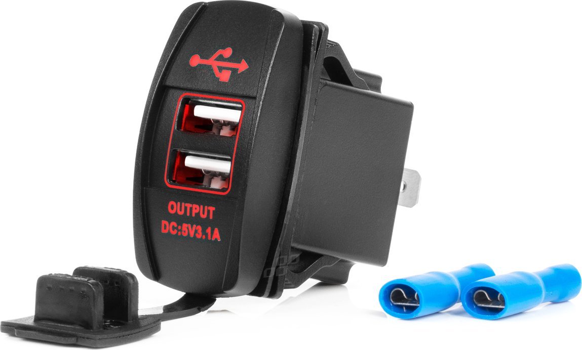 Ładowarka AMiO Ładowarka samochodowa z gniazdami usb wodoodporna w kształcie łódki 2x usb 12v 24v amio-04228
