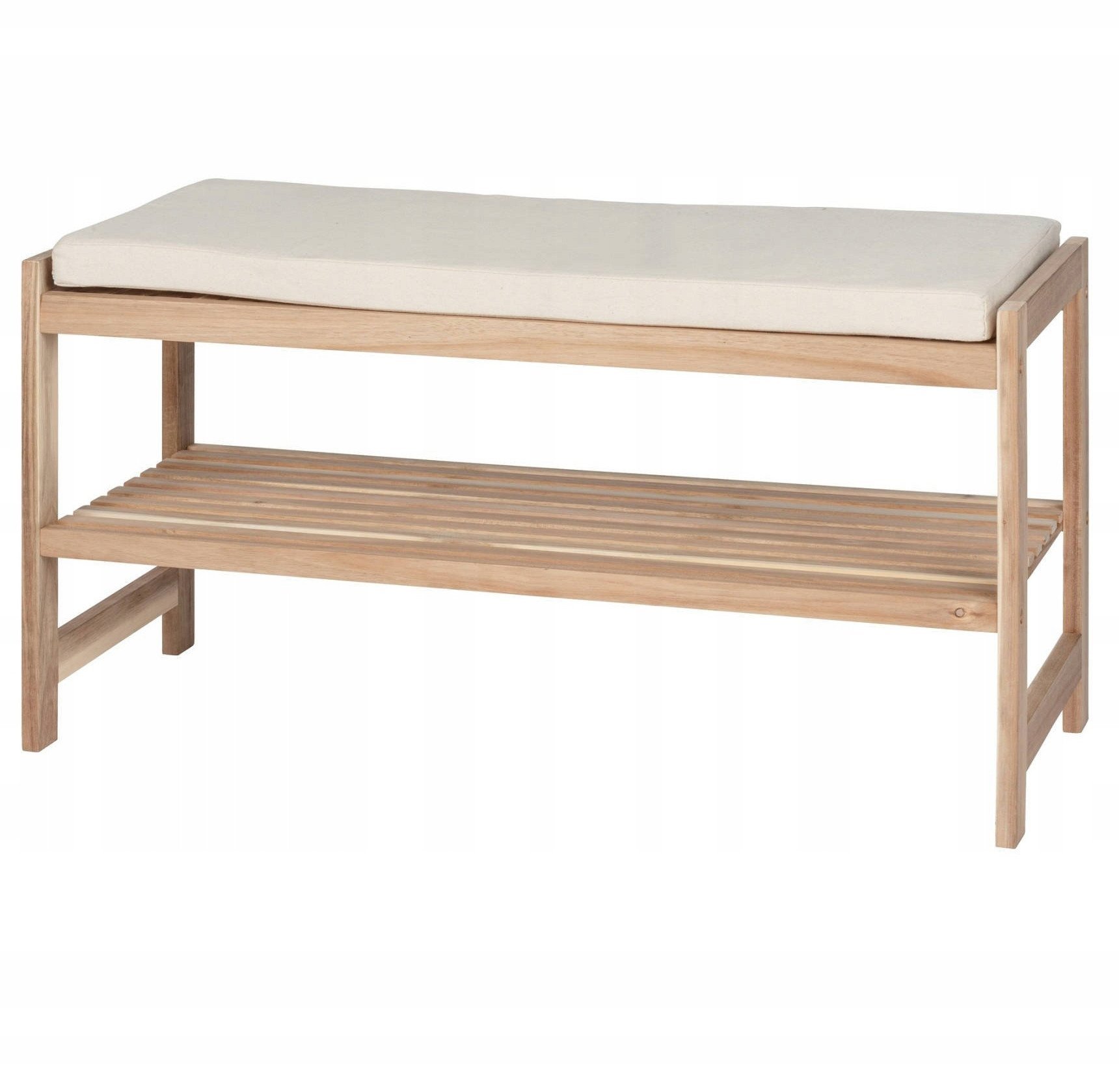 Drewniana szafka na buty z siedziskiem z materiału imitującego len ACINA, WENKO