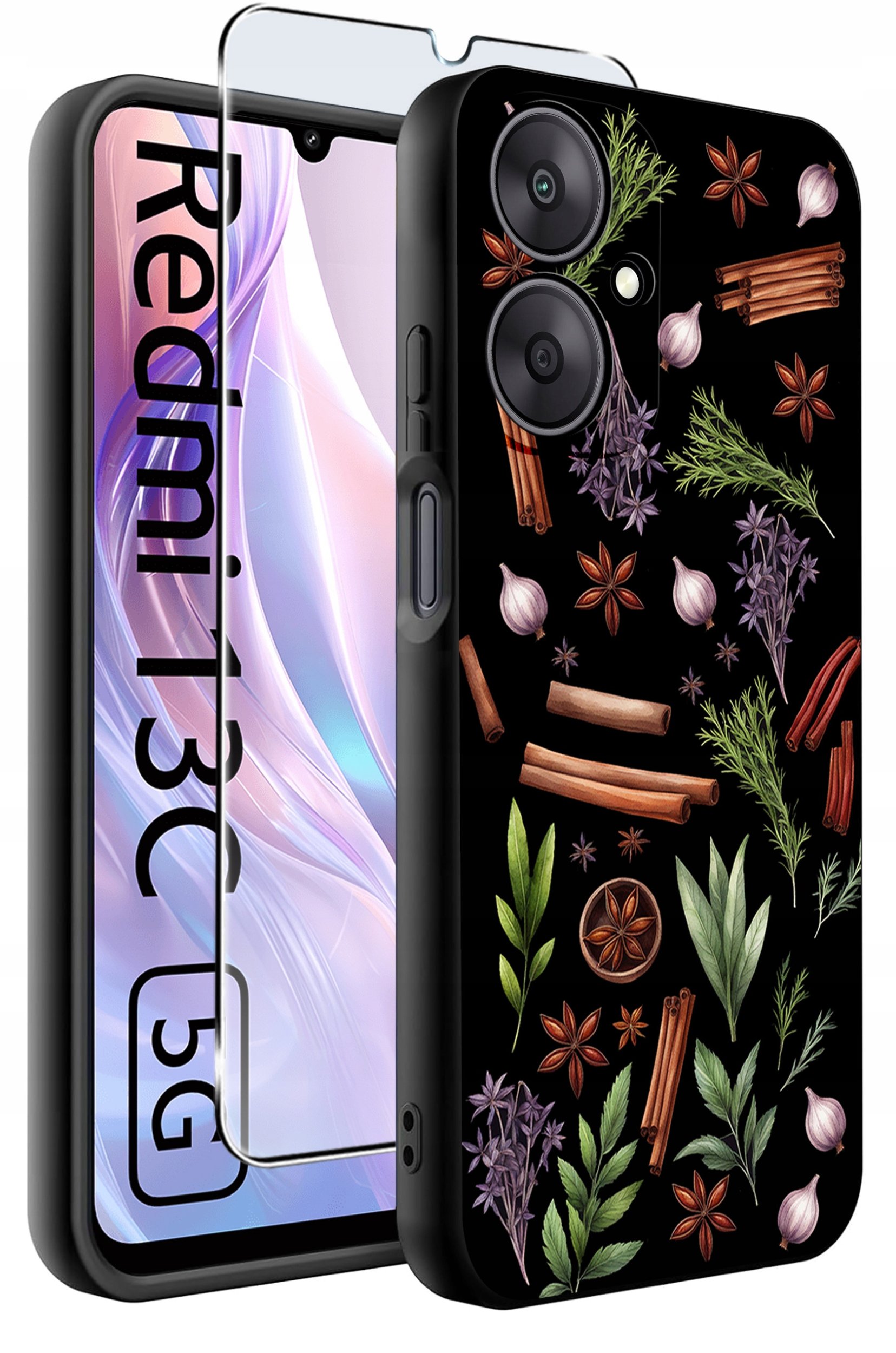 ETUI do Xiaomi Redmi 13C 5G WZORY |SILIKONOWE MATT CASE +SZKŁO HARTOWANE 9H