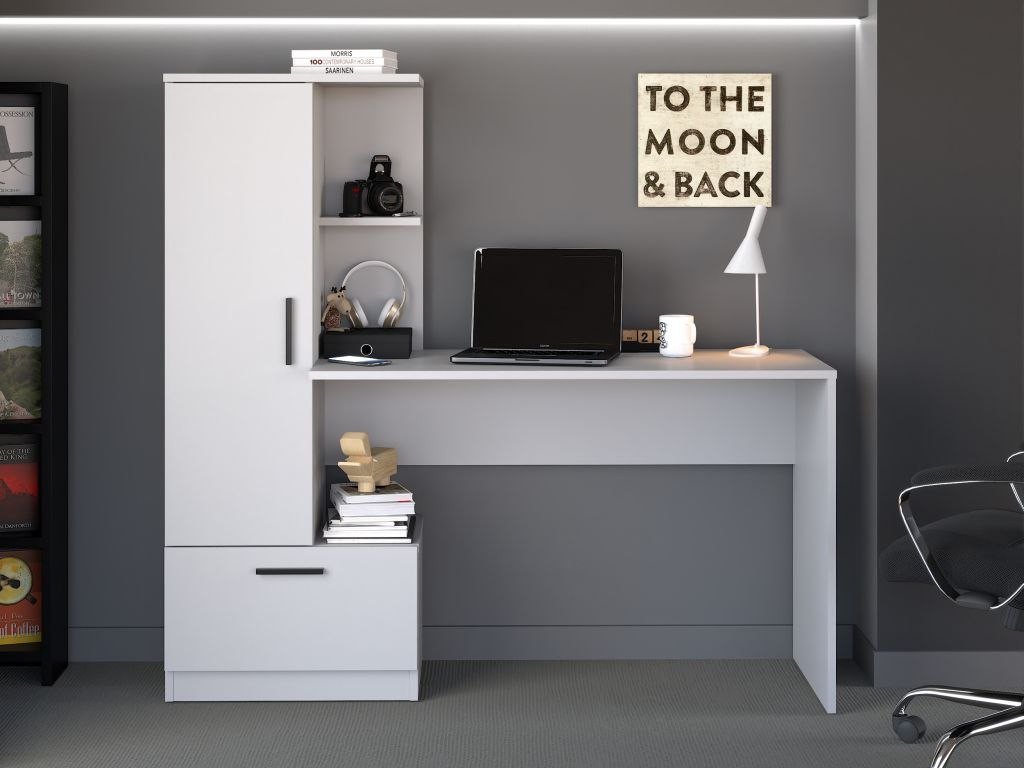 Biurko z regałem białe z półkami i szufladą do pokoju