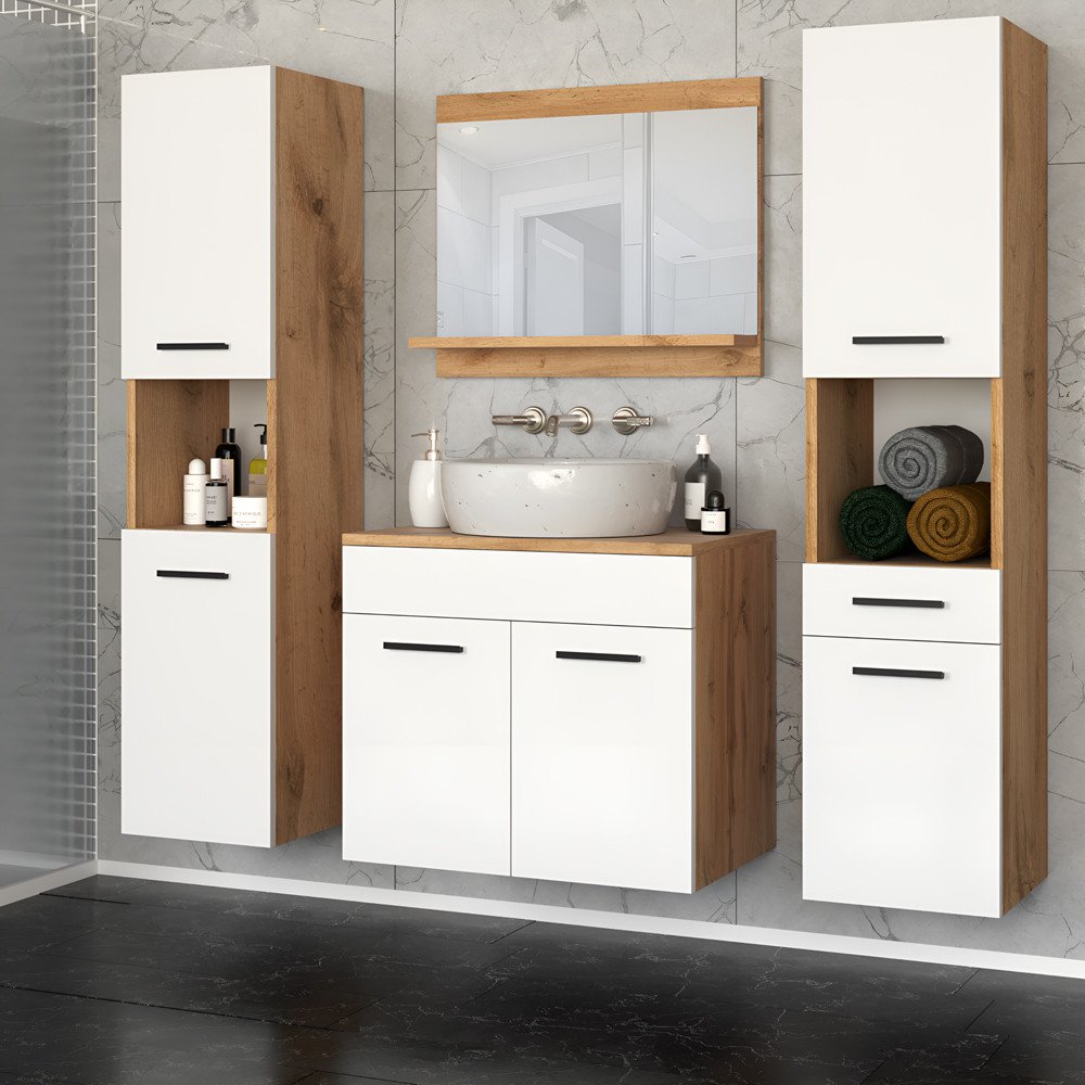 Zestaw Mebli Łazienkowych 120cm Szafka Lustro Pod Umywalkę Wotan Biały