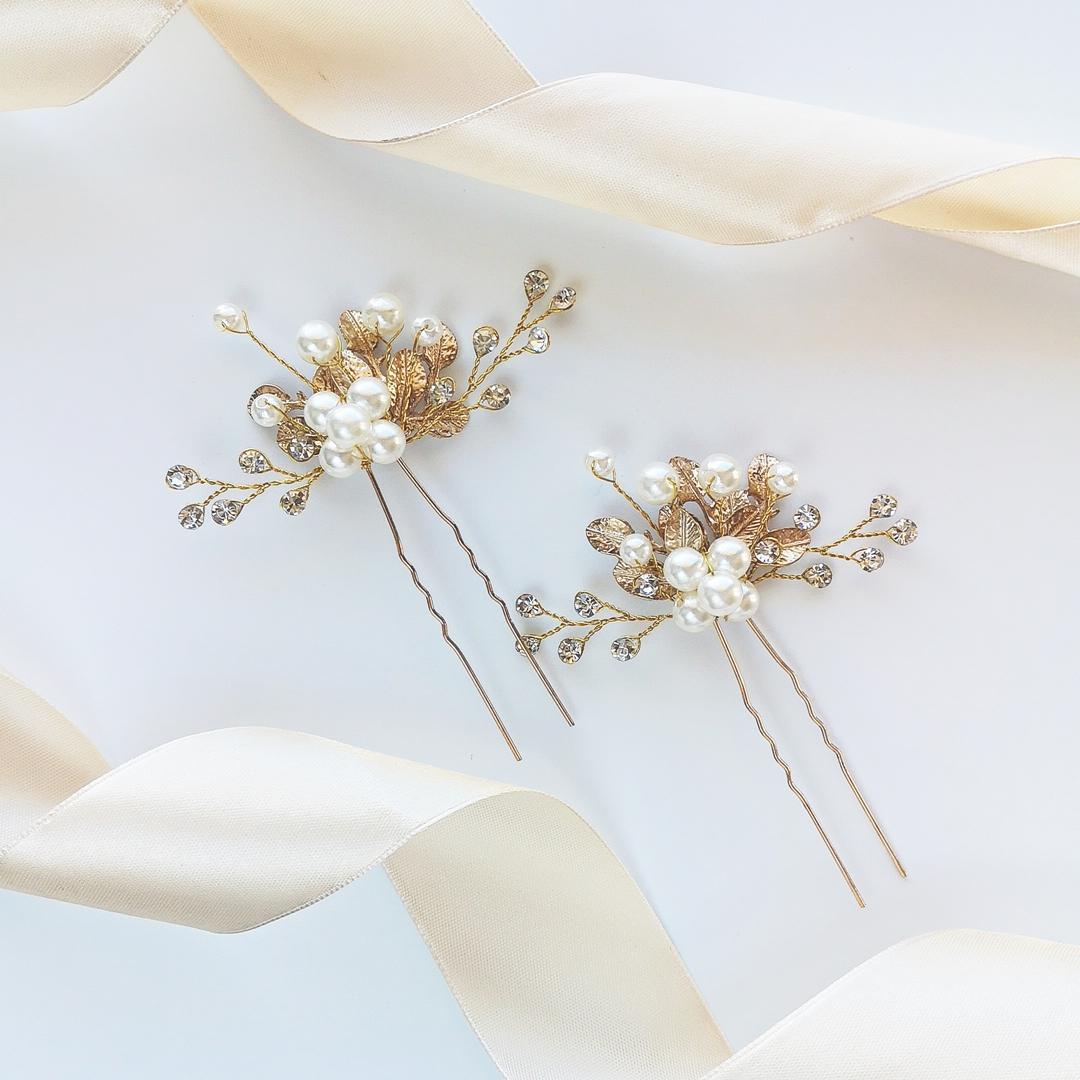 KOKONET zestaw kokówek do fryzury ŚLUBNEJ złoty cyrkonie