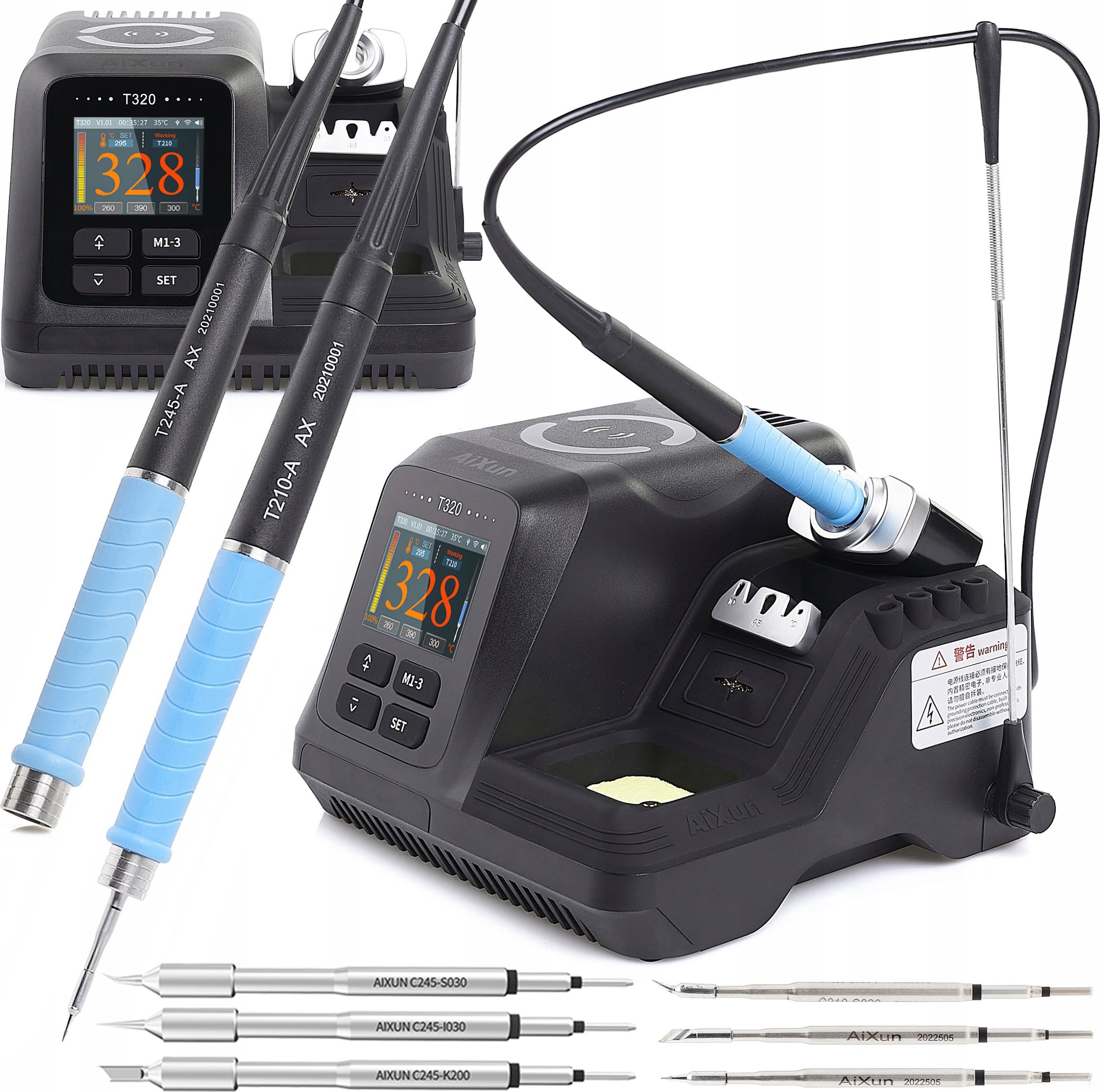 Profesjonalna Stacja Lutownicza Aixun T320 Zestaw 2 Kolby C210 C245 6x Grot
