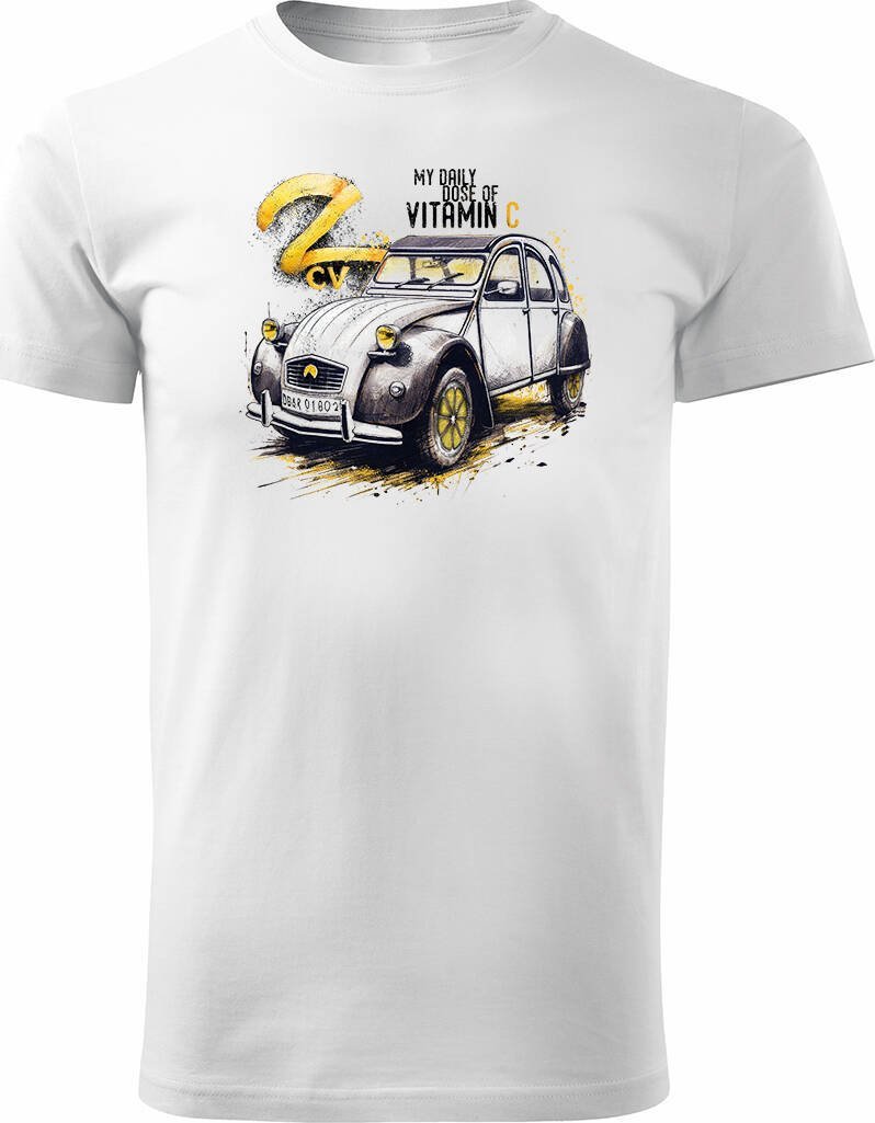 Topslang Koszulka z samochodem Citroen 2CV 2 CV Charleston dla pasjonatów amerykańskiej motoryzacji kolekcjonerska męska biała REGULAR M