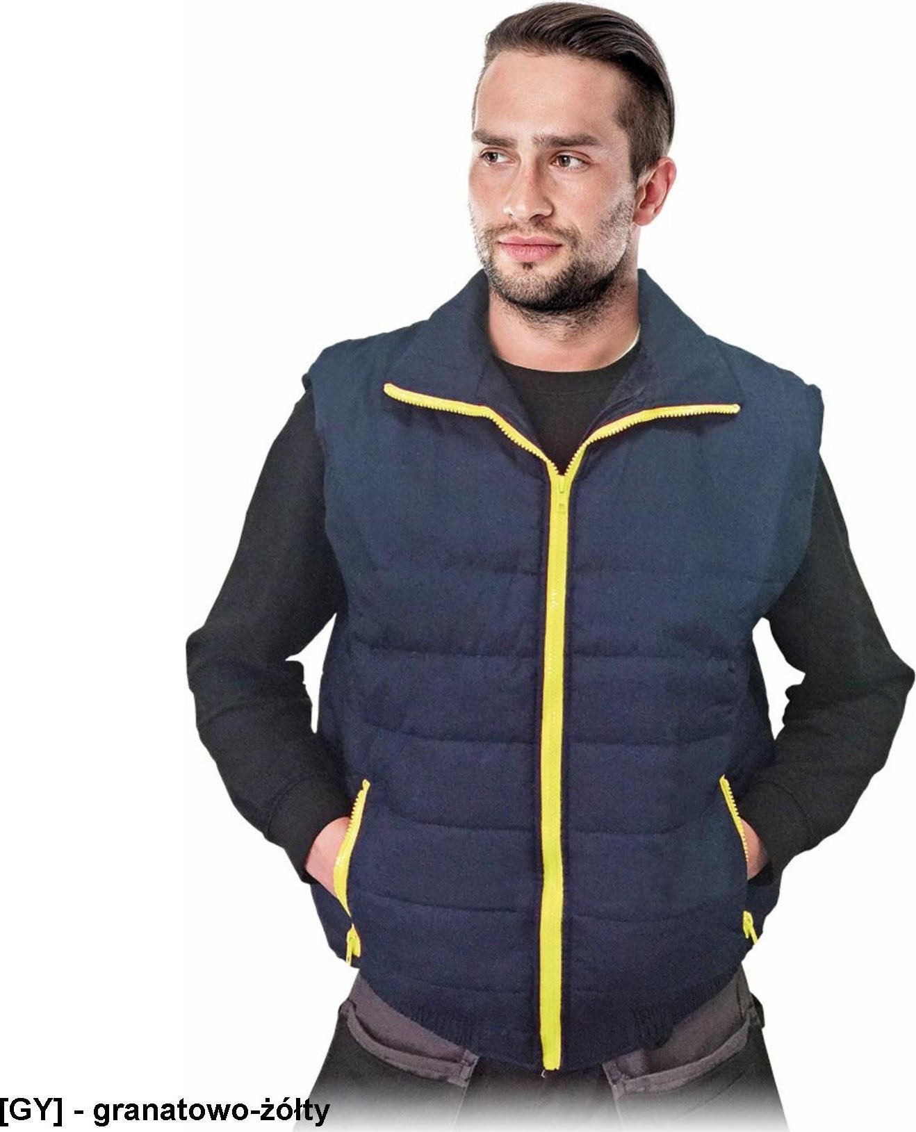 R.E.I.S. PERKOZ- Bezrękawnik ocieplany pikowany - granatowo-żółty 2XL