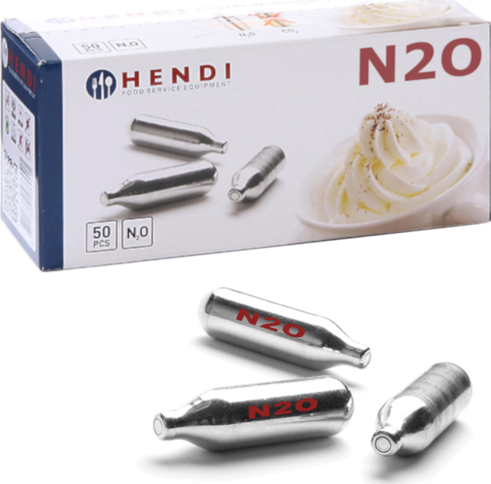 Hendi Naboje do syfonu do bitej śmietany z gazem N2O 50 szt. - Hendi 586907 Naboje do syfonu do bitej śmietany 50 szt. - Hendi 586907