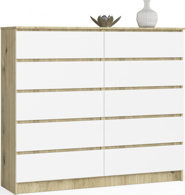 Fabryka Mebli Akord Komoda do salonu K 140 cm 10 szuflad - dąb artisan-biała