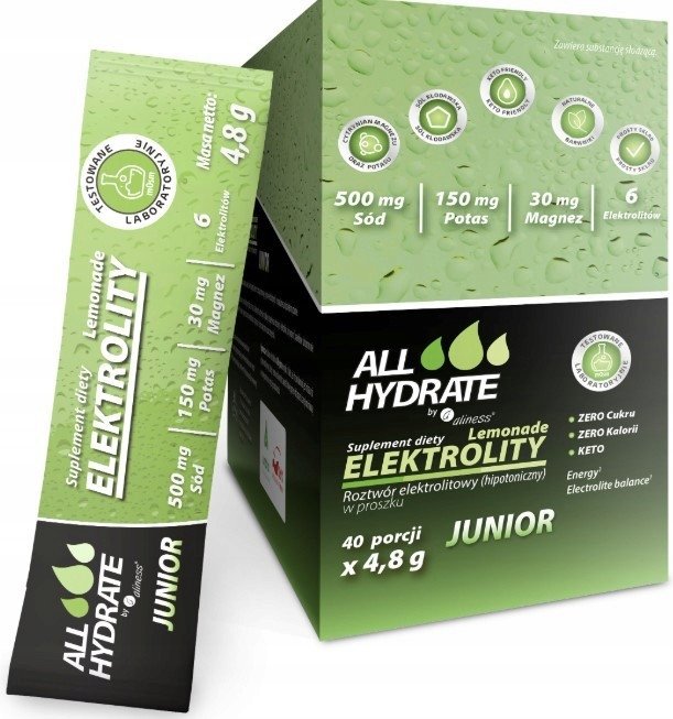 ALLHydrate, Elektrolity STICK JUNIOR Lemonade 4,8g x 40 saszetek one size