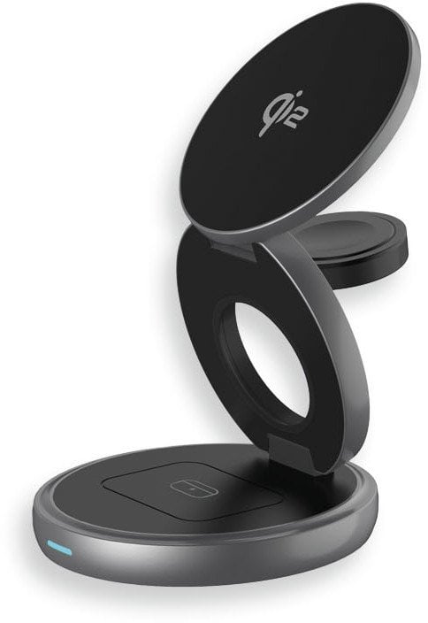 Twist 3-in-1, wireless Qi2 charging station for iPhone (15W), AppleWatch (2.5W) & AirPods (5W), Qi2 certified, magnetic charging pads with stand funct