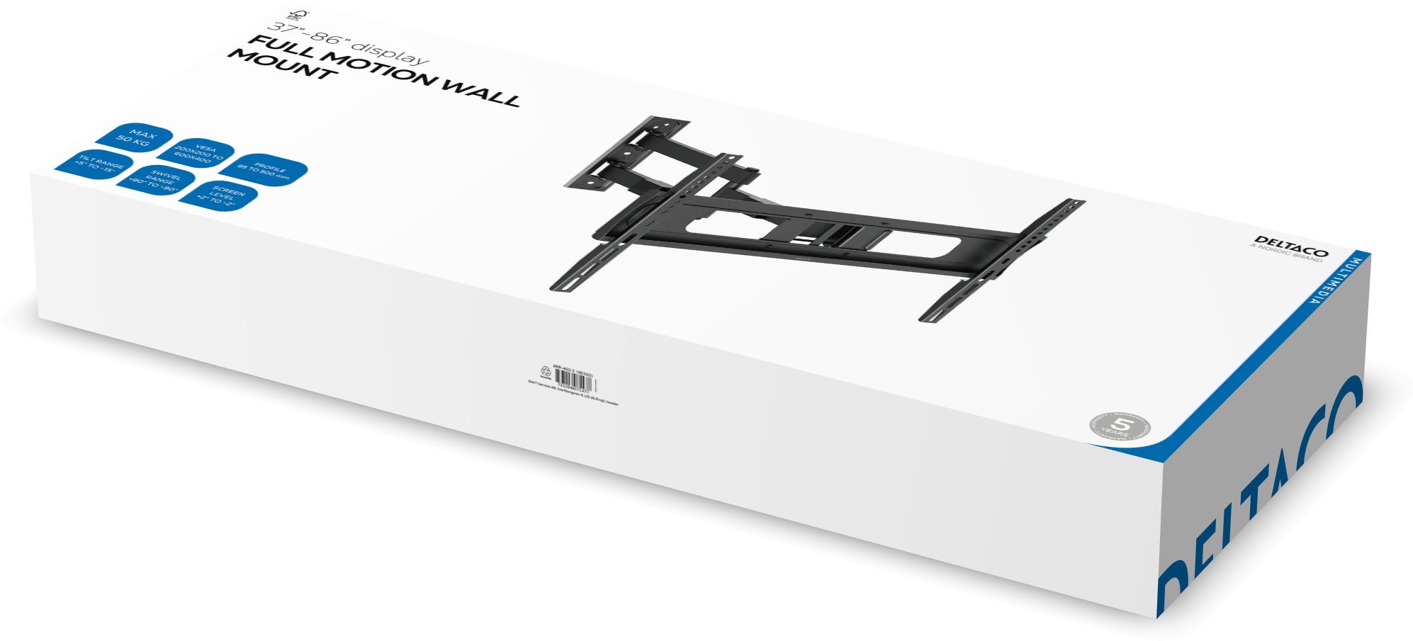 Deltaco Uchwyt ścienny w pełni ruchomy w 3 kierunkach, nachylany, obrotowy, 37–86", 50 kg, czarny / ARM-460-2 / 1903421