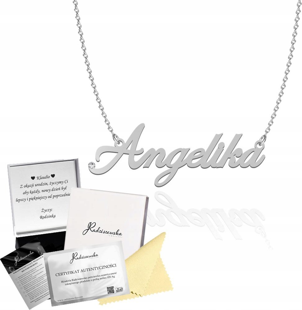 Radziszewska Jewellery Naszyjnik Srebrny z imieniem ANGELIKA Ankier Prezent Kobieta 925 DEDYKACJA