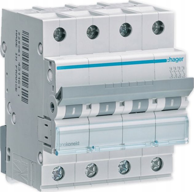 Hager Wyłącznik nadprądowy 4P C 32A 6kA AC (MCN432E)