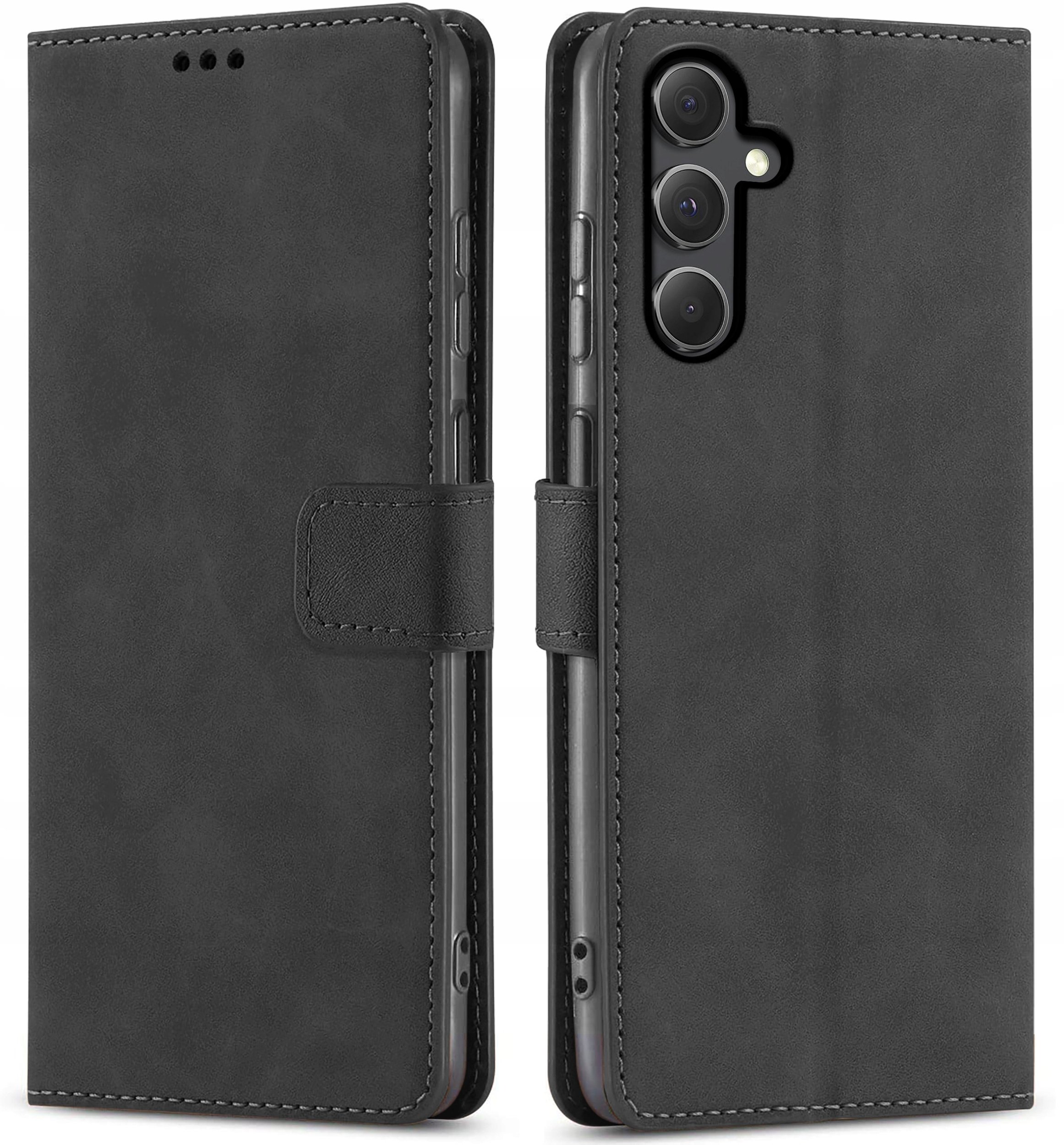 ETUI Z KLAPKĄ do Samsung A55 5G | CZARNE ZAMYKANE CASE + SZKŁO