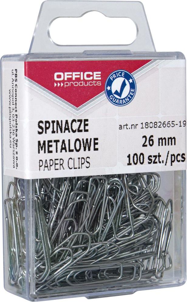 Office Products Spinacze metalowe, 26mm, w pudełku, 100szt, srebrne (5901503666142)