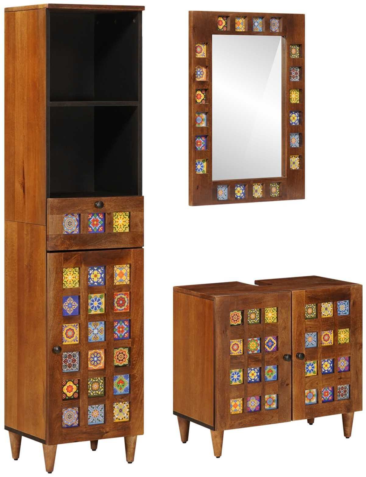 vidaXL Zestaw mebli łazienkowych 3 pcs orzech włoski Drewno mango