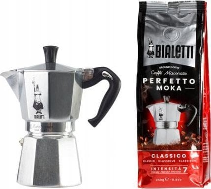 Bialetti Zestaw Moka Express 6tz + kawa Perfetto Moka Classico 250g