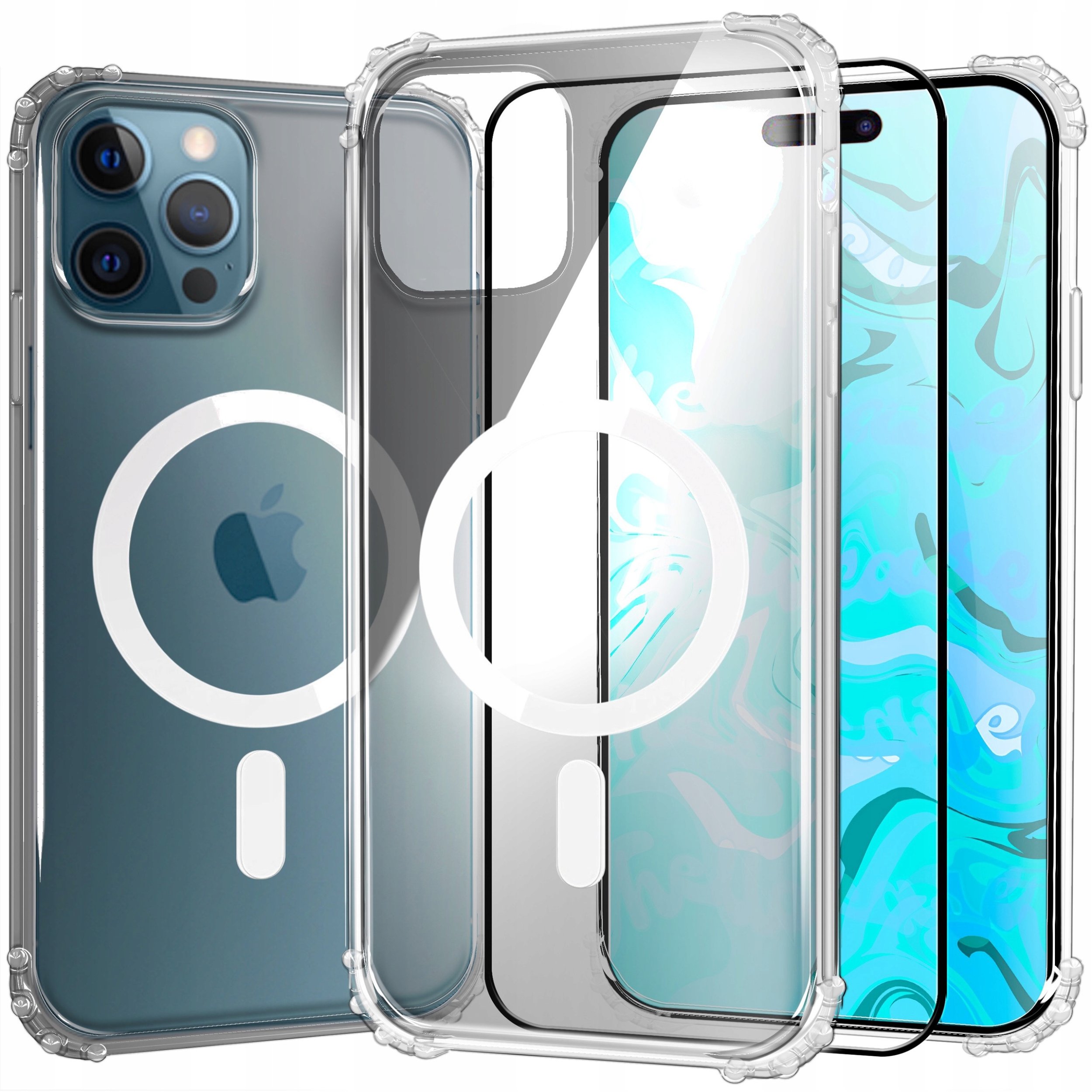 Etui Pancerne Do iPhone 12 / 12 Pro (Do Magsafe, Przezroczyste) Szkło 9H