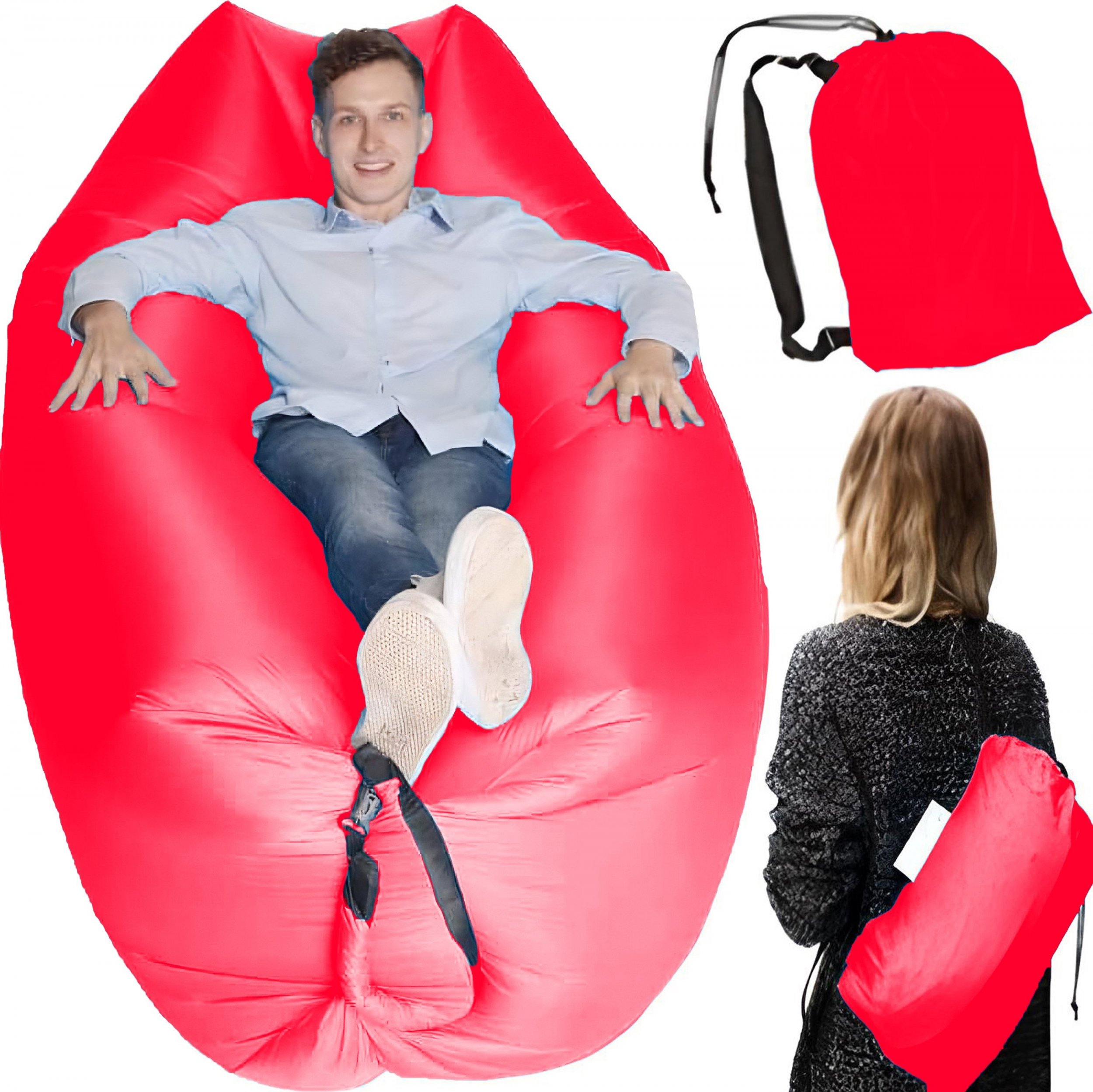 Retoo LAZY BAG AIR SOFA ŁÓŻKO LEŻAK MATERAC NA POWIETRZE CZERWONY