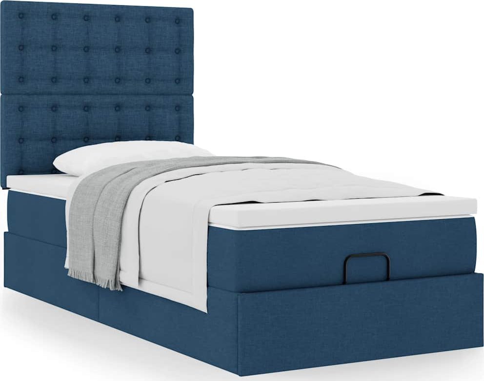 vidaXL vidaXL Rama łóżka otomana z materacem, niebieska, 90x200 cm, tkanina