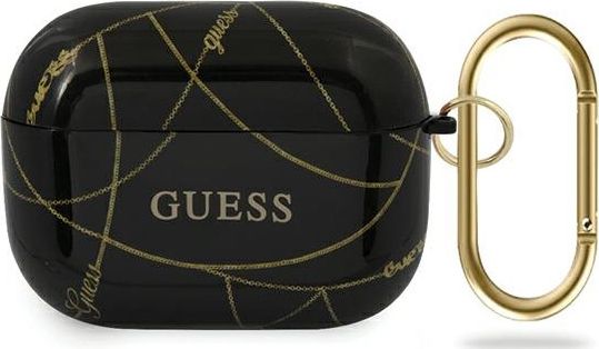 Guess Etui ochronne GUACAPTPUCHBK Gold Chain Collection do AirPods Pro czarno-złote