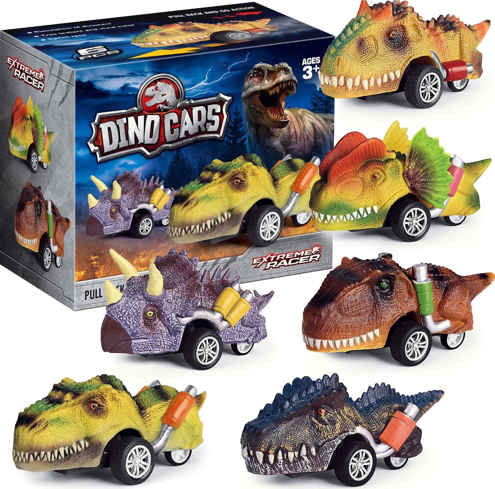Mega Zestaw Autka Dinozaury Samochody Auta 6 Sztuk Pojazdy Na Napęd Zabawki