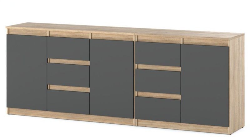 Komoda Pojemna Do Salonu Sypialni 6 Szuflad 200cm Dąb Sonoma Szara Mat