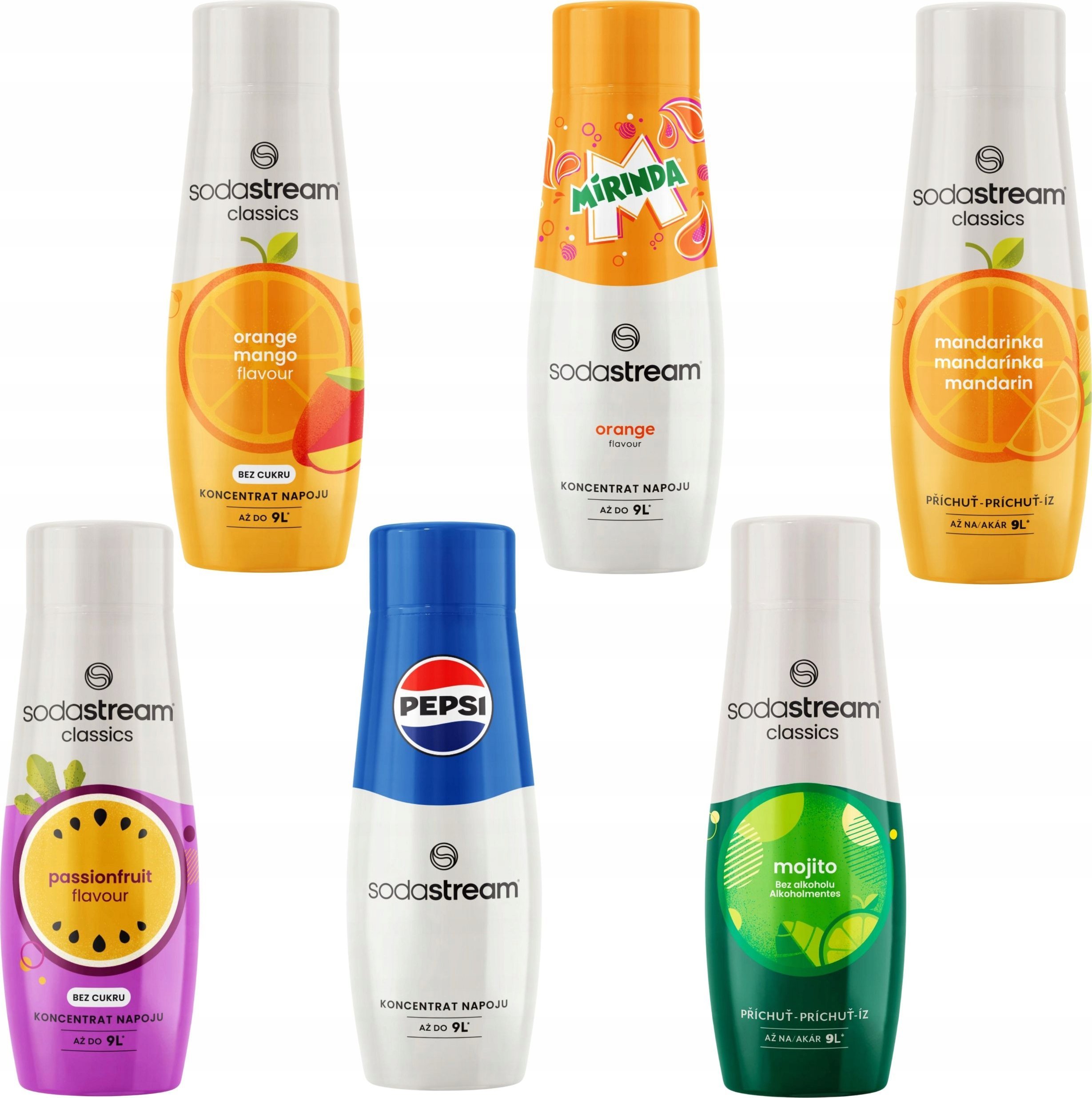 6x SYROP SODASTREAM PEPSI, MIRINDA, MANGO, MANDARYNKA, MOJITO, MARAKUJA