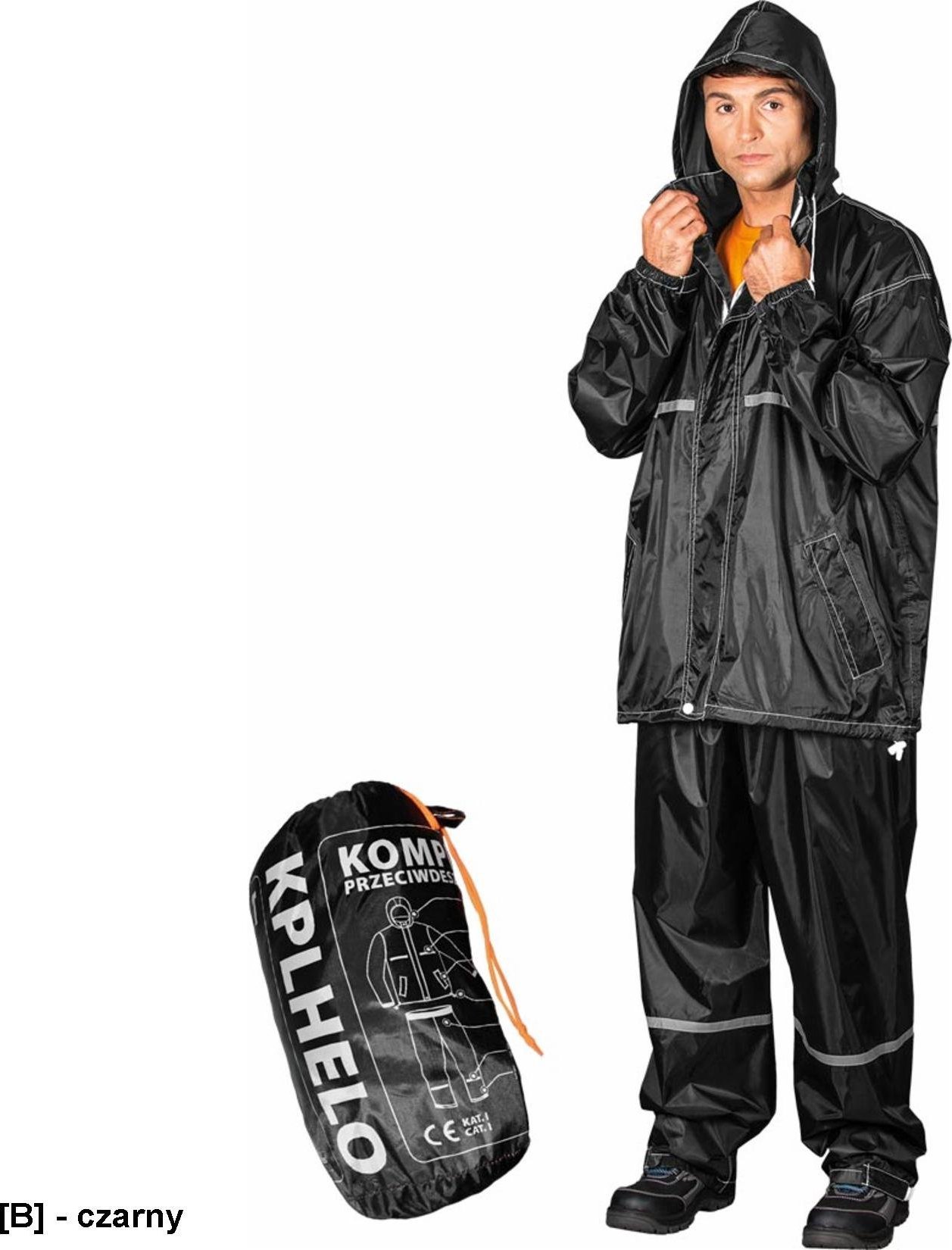 R.E.I.S. KPLHELO - Komplet przeciwdeszczowy w skład którego wchodzą spodnie do pasa i kurtka - czarny L