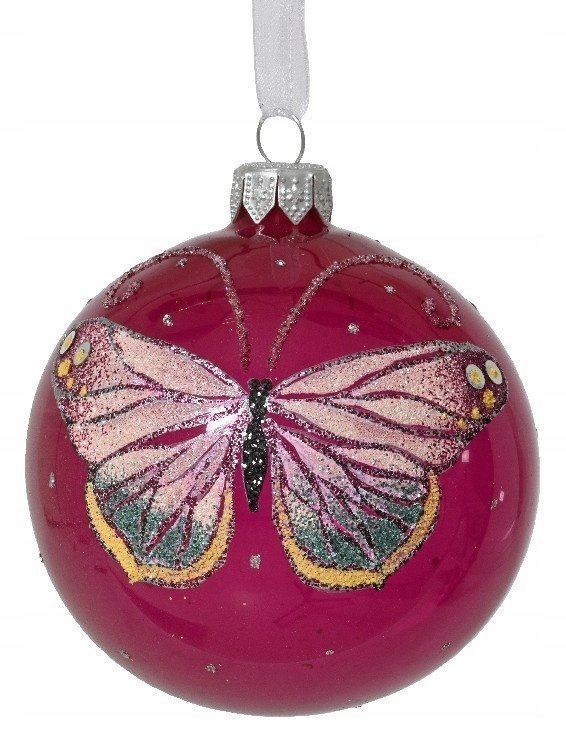 Bombka choinkowa szklana 8 cm ręcznie malowany motyl 1 szt.