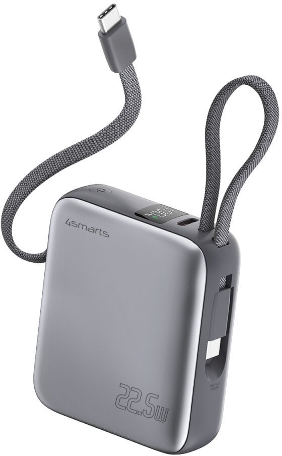 Powerbank 4smarts Pocket Dual Cord 10000mAh 22.5W z wbudowanym kablem USB-C 15cm szary