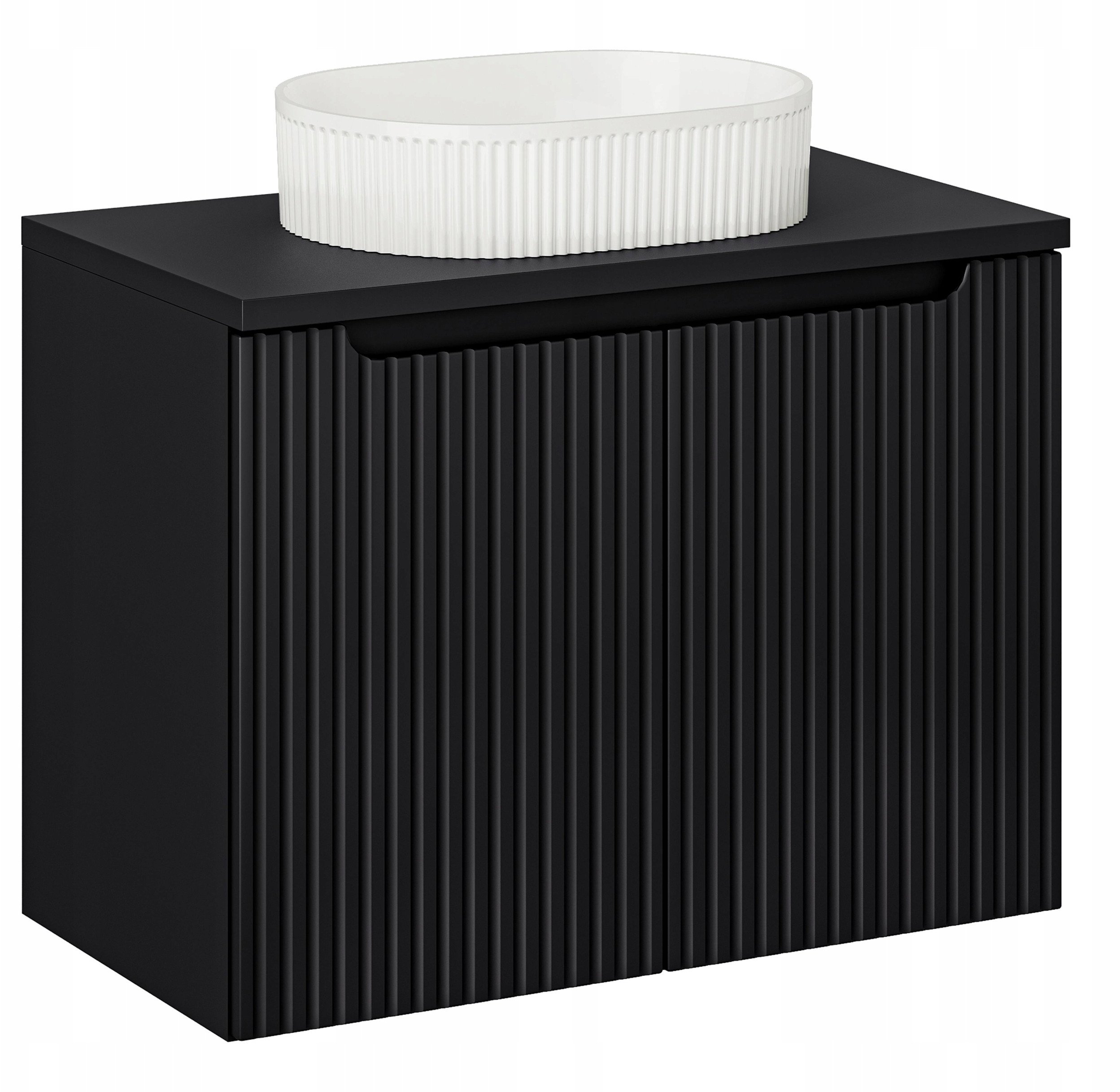 CZARNA RYFLOWANA szafka łazienkowa NOVA BLACK z umywalką i blatem 80 cm